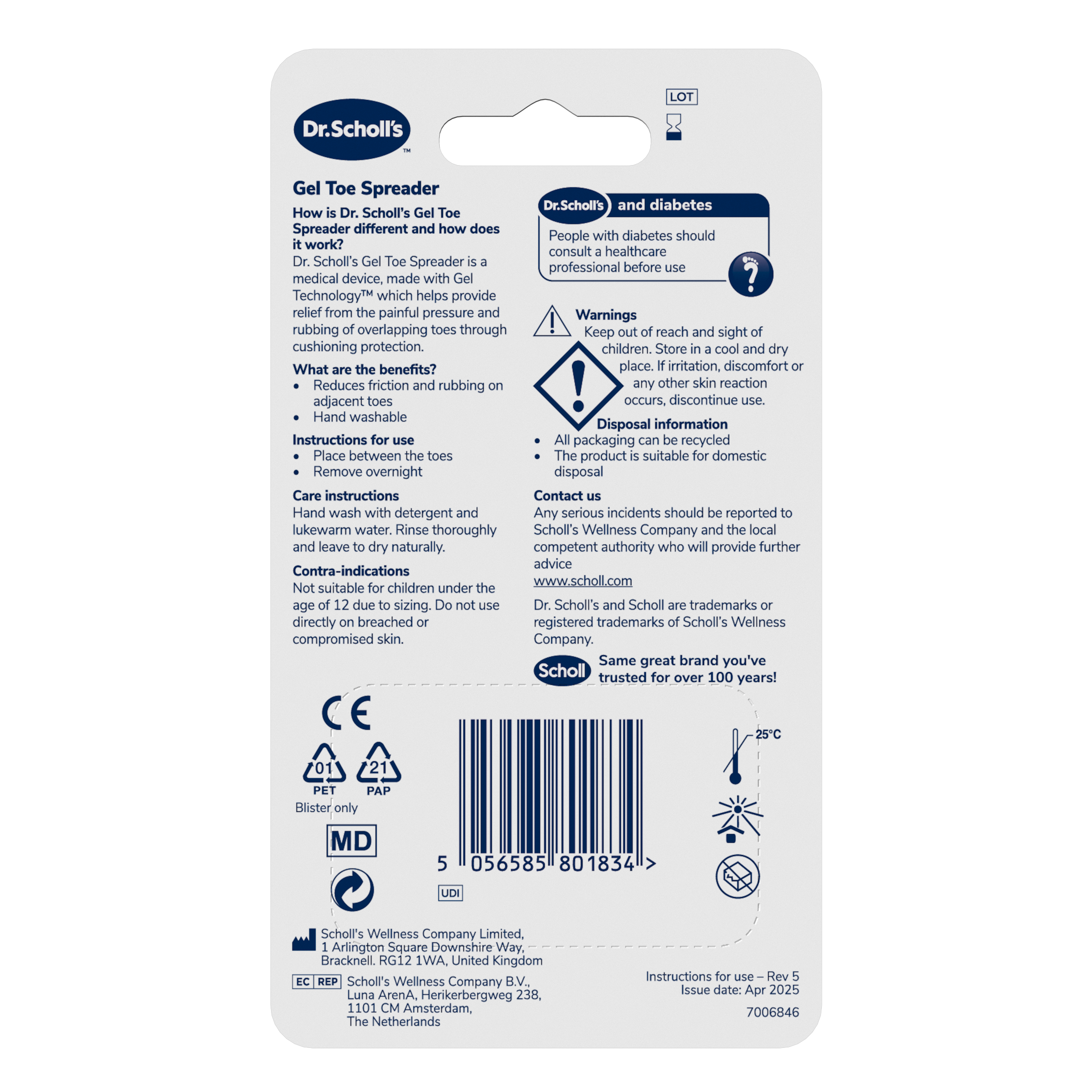 Dr. Scholl's Gel Toe Spreader Cushioning Protection