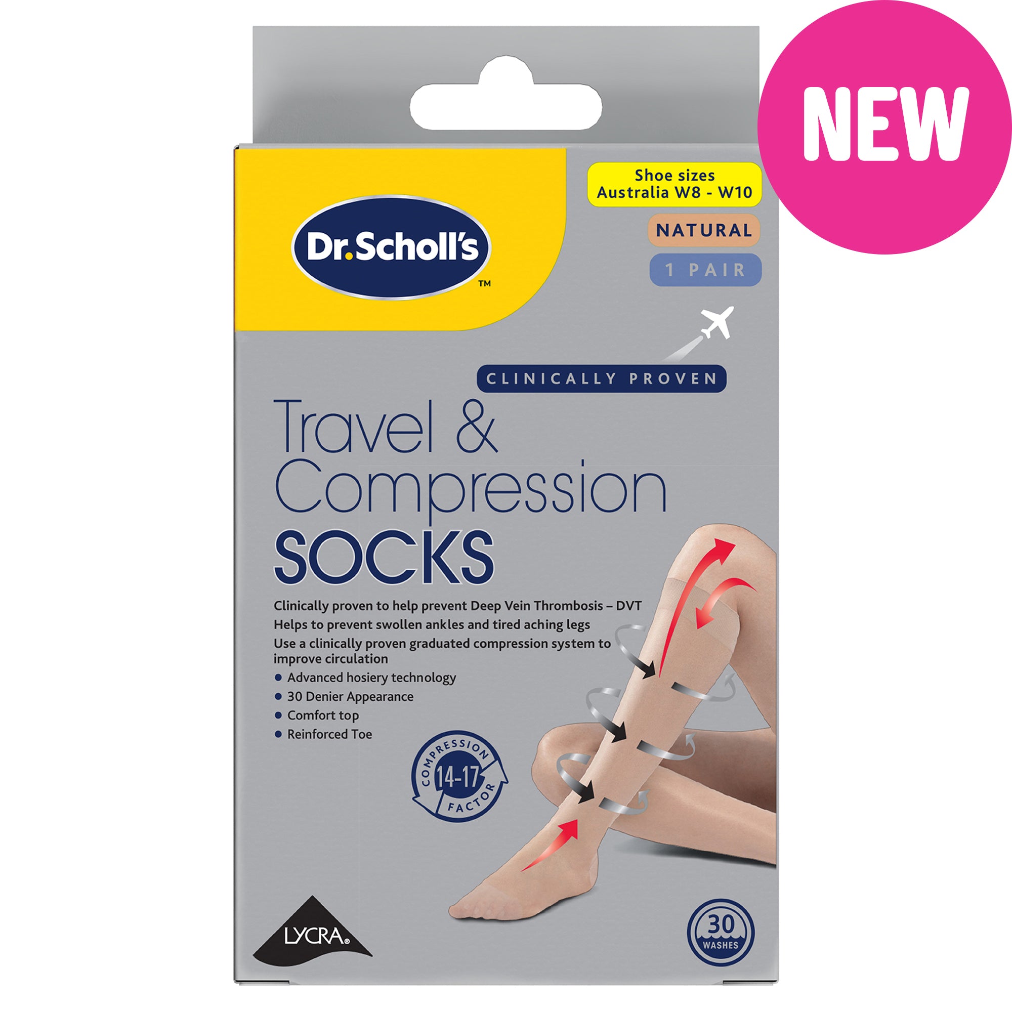 Dr. Scholl's™ Travel & Compression Socks, Natural - AUS W8-W10